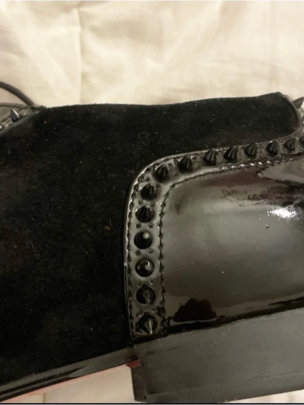 Christian Louboutin Black Suede & Patent Leather Spiked Derby Shoes